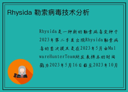 Rhysida 勒索病毒技术分析 